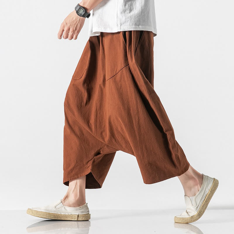 Pantalones anchos de Buddha Stones y algodón con bolsillos y diseño informal de entrepierna baja con cordón ajustable para hombre, talla 7-8 - image 14