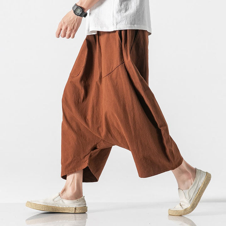 Pantalones anchos de Buddha Stones y algodón con bolsillos y diseño informal de entrepierna baja con cordón ajustable para hombre, talla 7-8 - image 14