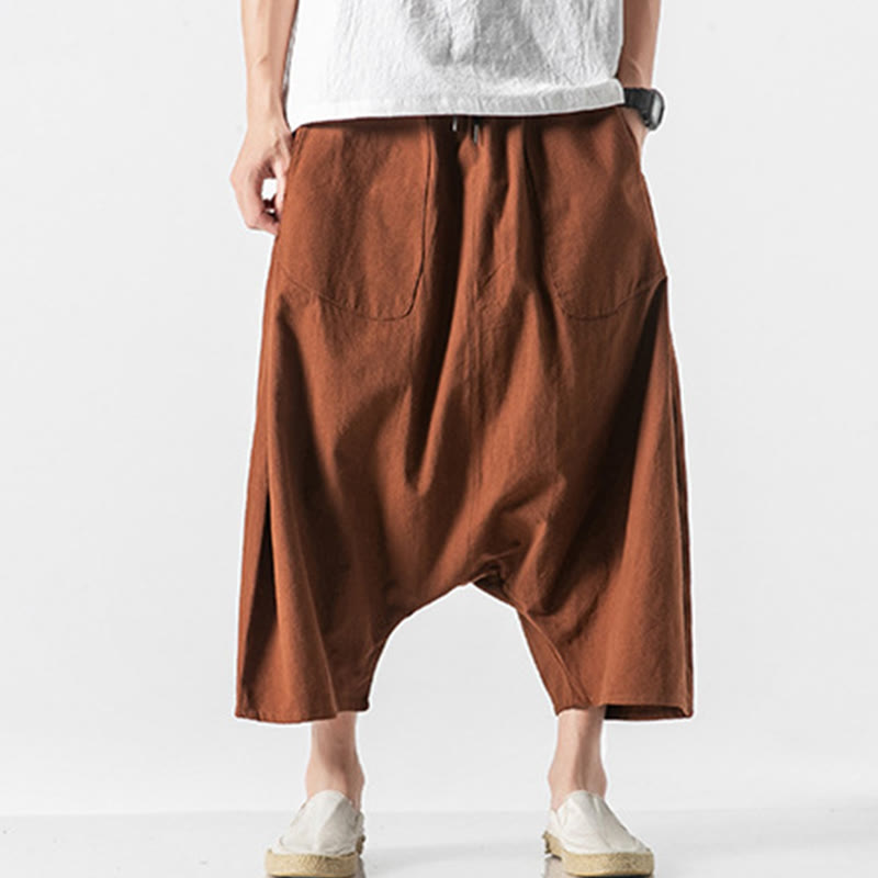 Pantalones anchos de Buddha Stones y algodón con bolsillos y diseño informal de entrepierna baja con cordón ajustable para hombre, talla 7-8 - Chocolate - US/UK/AU46, EU56 (5XL) - image 10