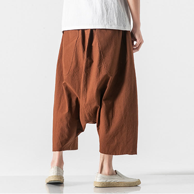 Pantalones anchos de Buddha Stones y algodón con bolsillos y diseño informal de entrepierna baja con cordón ajustable para hombre, talla 7-8 - image 12