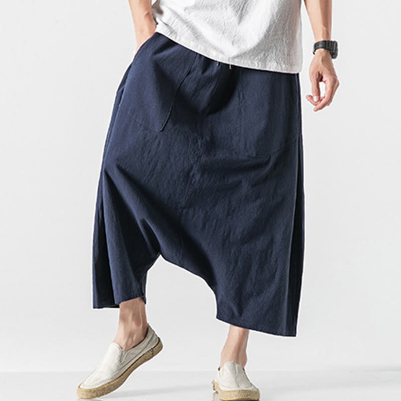 Pantalones anchos de Buddha Stones y algodón con bolsillos y diseño informal de entrepierna baja con cordón ajustable para hombre, talla 7-8 - image 7