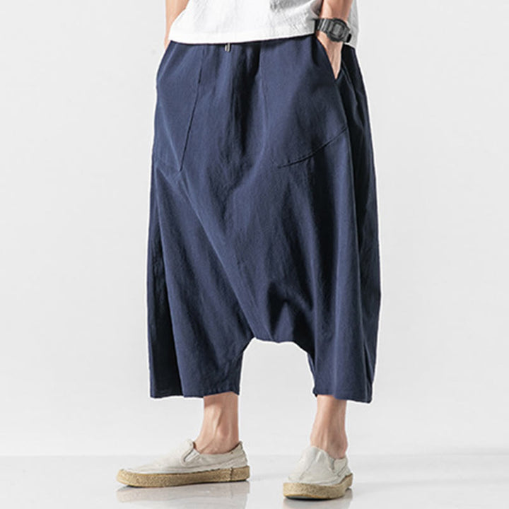 Pantalones anchos de Buddha Stones y algodón con bolsillos y diseño informal de entrepierna baja con cordón ajustable para hombre, talla 7-8 - image 3