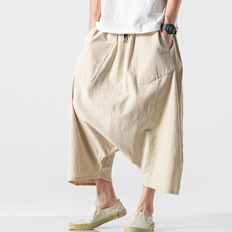 Pantalones anchos de Buddha Stones y algodón con bolsillos y diseño informal de entrepierna baja con cordón ajustable para hombre, talla 7-8 - image 37