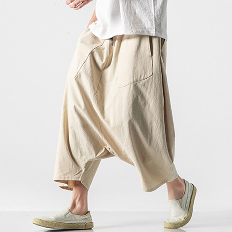 Pantalones anchos de Buddha Stones y algodón con bolsillos y diseño informal de entrepierna baja con cordón ajustable para hombre, talla 7-8 - image 40