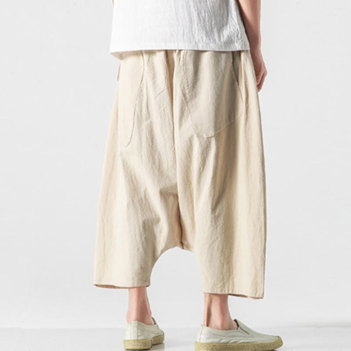 Pantalones anchos de Buddha Stones y algodón con bolsillos y diseño informal de entrepierna baja con cordón ajustable para hombre, talla 7-8 - image 39