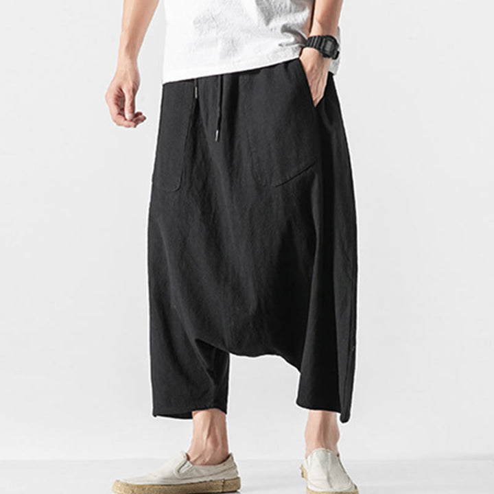 Pantalones anchos de Buddha Stones y algodón con bolsillos y diseño informal de entrepierna baja con cordón ajustable para hombre, talla 7-8 - image 33