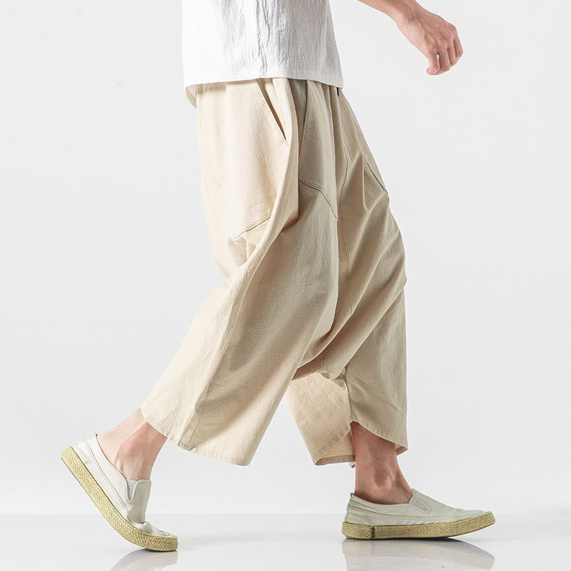Pantalones anchos de Buddha Stones y algodón con bolsillos y diseño informal de entrepierna baja con cordón ajustable para hombre, talla 7-8 - image 42
