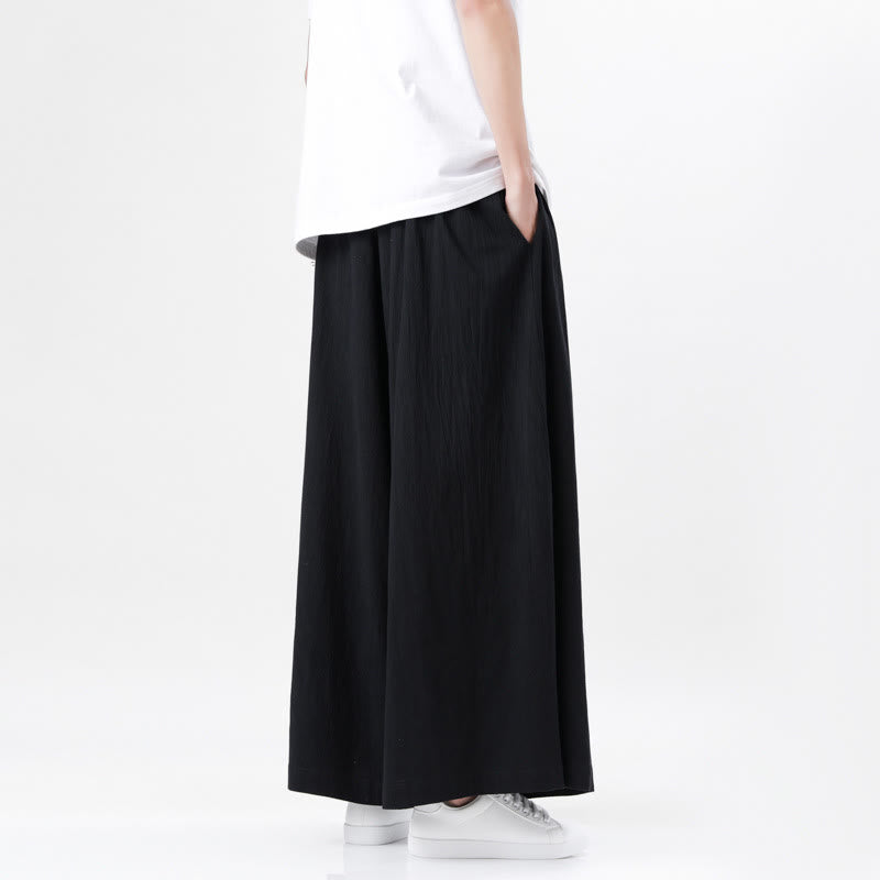 Pantalones deportivos casuales de primavera con cordón ajustable de Buddha Stones y lino para hombre, de pierna ancha y bolsillos.