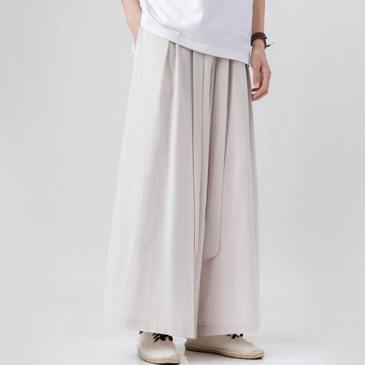Pantalones deportivos casuales de primavera con cordón ajustable de Buddha Stones y lino para hombre, de pierna ancha y bolsillos.