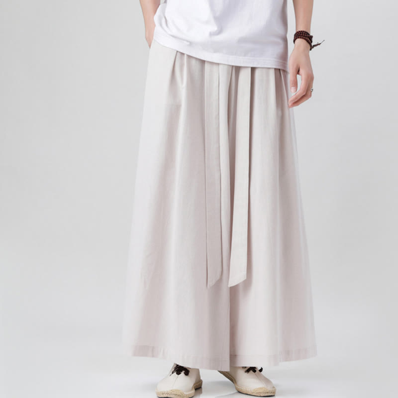 Pantalones deportivos casuales de primavera con cordón ajustable de Buddha Stones y lino para hombre, de pierna ancha y bolsillos.