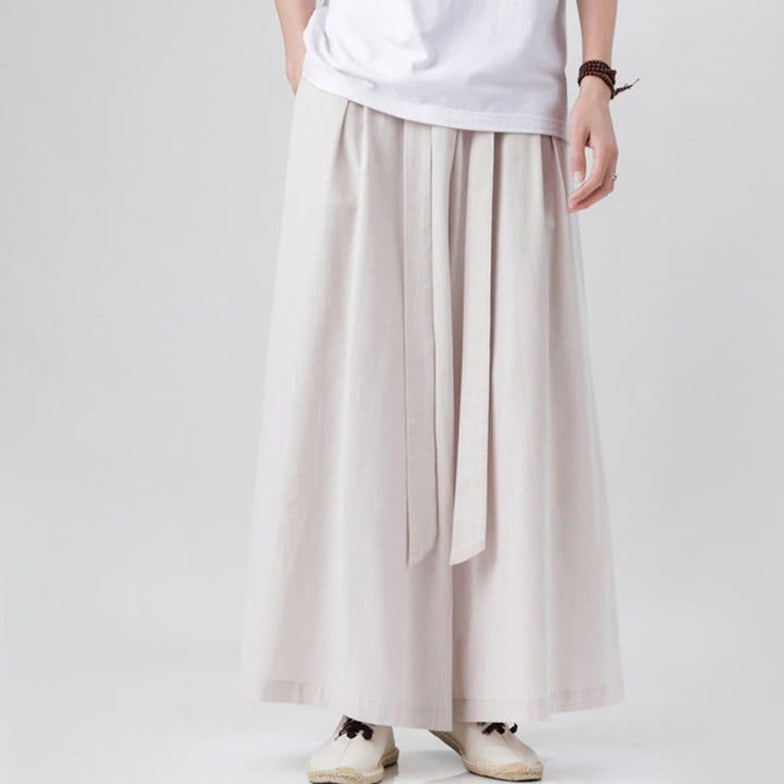 Pantalones deportivos casuales de primavera con cordón ajustable de Buddha Stones y lino para hombre, de pierna ancha y bolsillos.