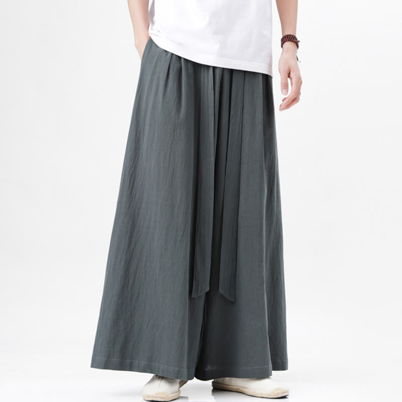 Pantalones deportivos casuales de primavera con cordón ajustable de Buddha Stones y lino para hombre, de pierna ancha y bolsillos.