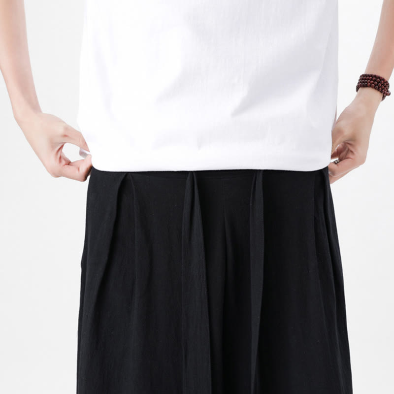 Pantalones deportivos casuales de primavera con cordón ajustable de Buddha Stones y lino para hombre, de pierna ancha y bolsillos.