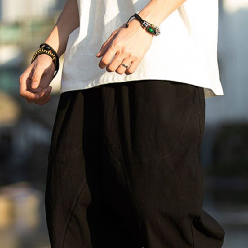 Pantalones de lino y algodón con diseño plisado de Buddha Stones para hombre, de verano, con cordón ajustable, de largo 7-8 y bolsillos - image 10
