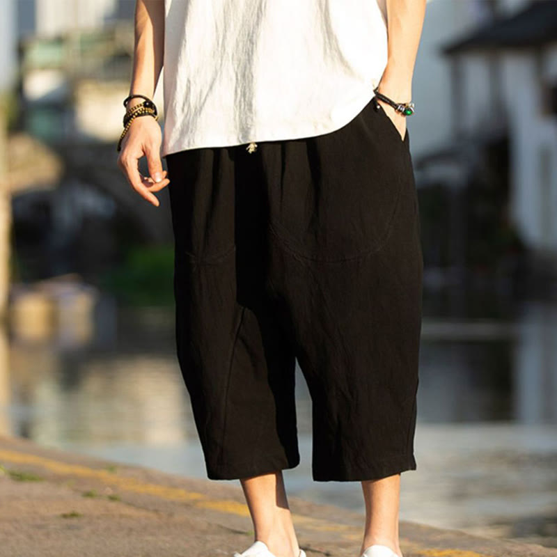 Pantalones de hombre Buddha Stones Summer Plain Pleat Design con cordón ajustable, largo 7-8 y bolsillos. - image 7