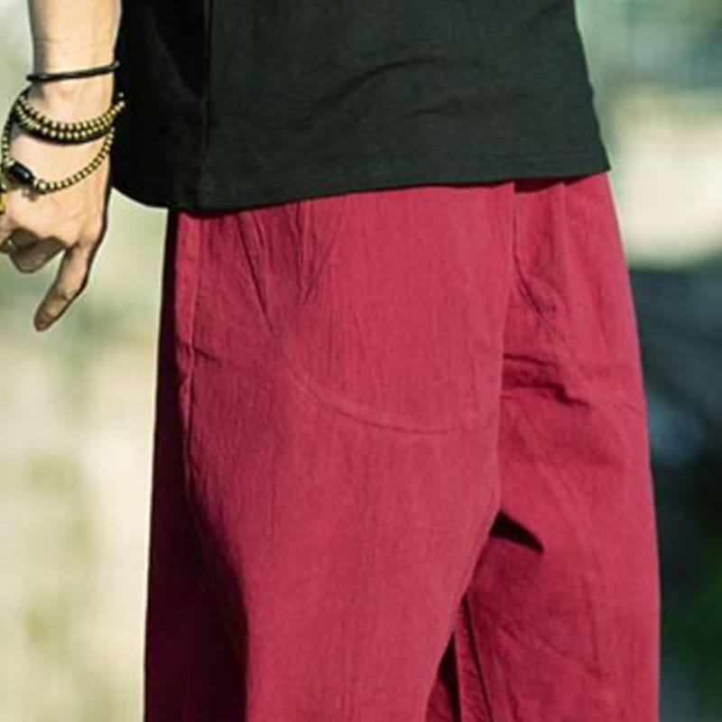 Pantalones de lino y algodón con diseño plisado de Buddha Stones para hombre, de verano, con cordón ajustable, de largo 7-8 y bolsillos - image 25