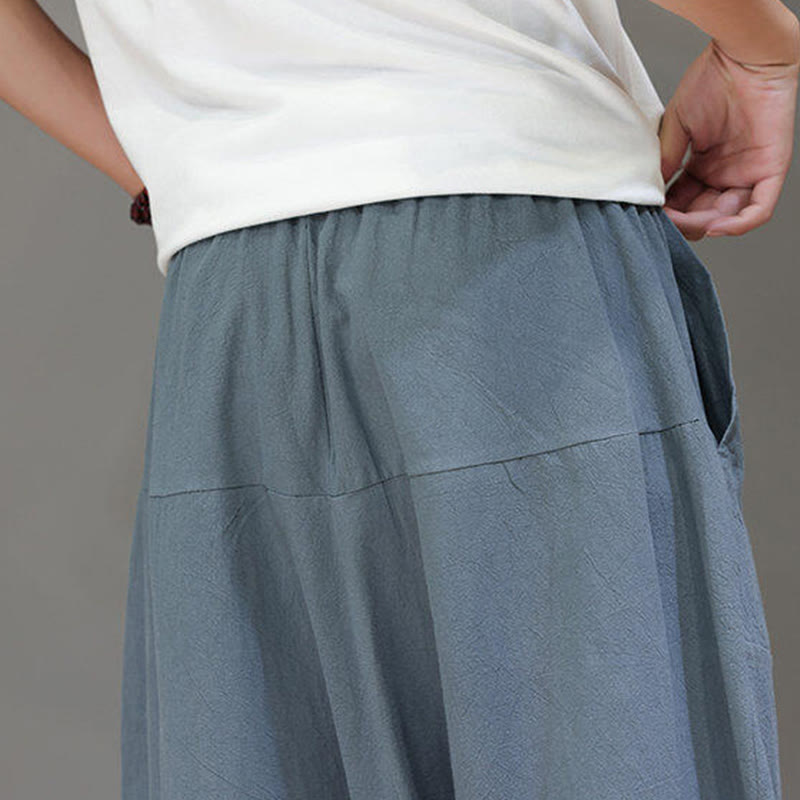 Pantalones casuales Buddha Stones de algodón con cintura elástica, pierna ancha y bolsillos, con cordón ajustable y diseño de entrepierna baja para hombre. - image 12