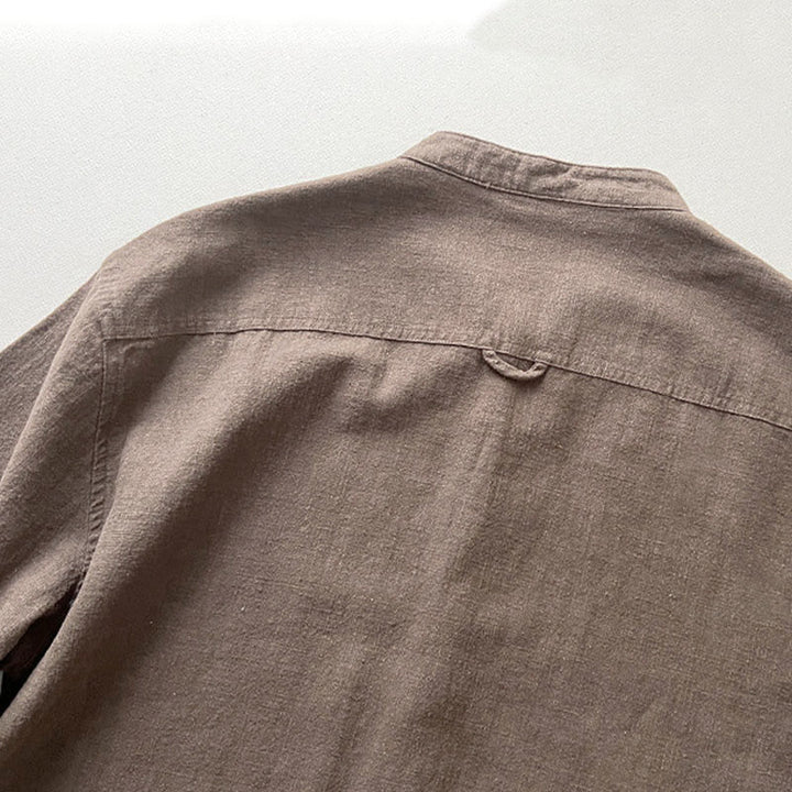Camisa informal de lino y algodón con bolsillos para hombre, de color liso y ramio , con Buddha Stones