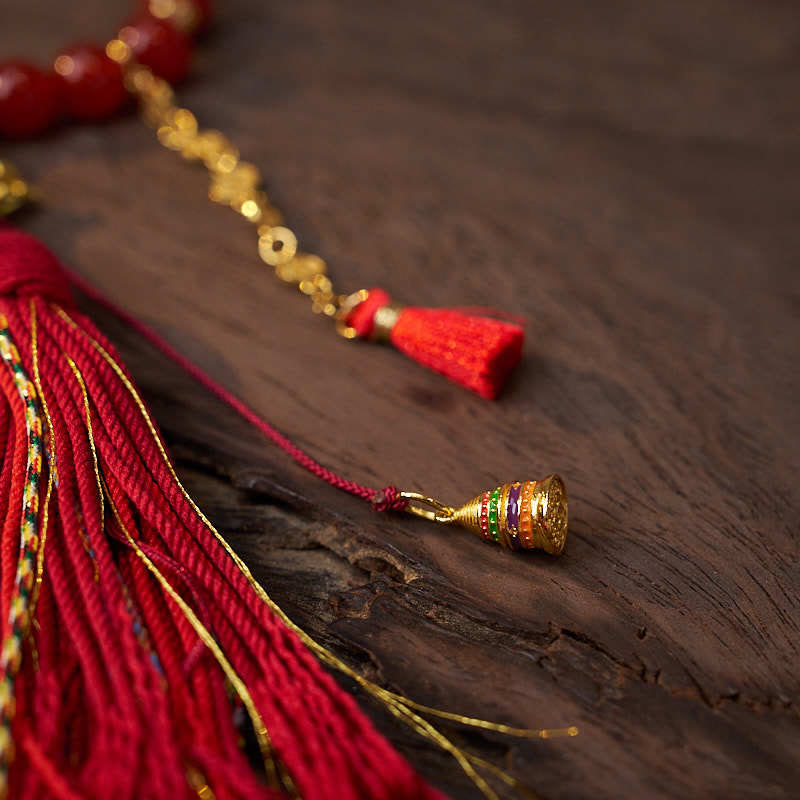 Mala de muñeca con 18 cuentas de Buddha Stones , monedas de cobre, borla tibetana, ágata roja, calmante - image 5
