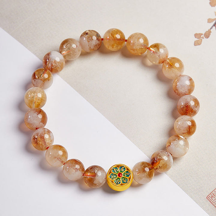 Pulsera de protección de citrino Om Mani Padme Hum de plata de ley 999 con Buddha Stones