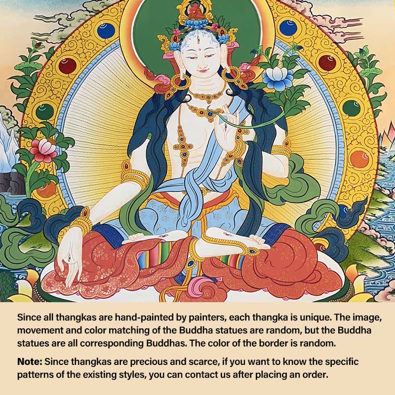 Pintura Thangka tibetana con Buddha Stones , amarilla, Dios de la Riqueza, Tara Avalokitesvara verde, decoración hecha a mano, caja ciega (estilo aleatorio) - Tara blanca de 70 x 55 cm (estilo Thangka aleatorio, contacte con atención al cliente para ver los estilos disponibles). - image 11