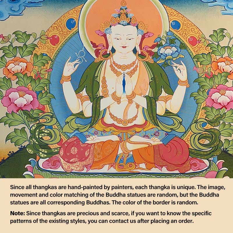 Pintura Thangka tibetana con Buddha Stones , amarilla, Dios de la Riqueza, Tara Avalokitesvara verde, decoración hecha a mano, caja ciega (estilo aleatorio) - Avalokitesvara de cuatro brazos (estilo Thangka aleatorio, comuníquese con el servicio de atención al cliente para ver los estilos disponibles) - image 13