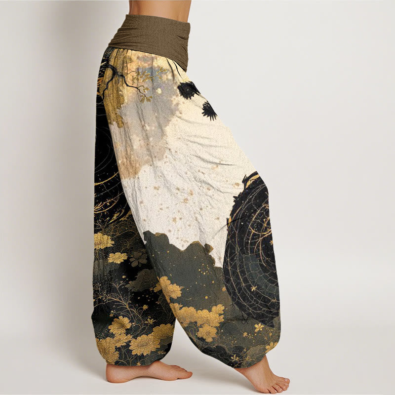 Pantalones harén de cintura elástica para mujer con estampado de dragón y árbol antiguo y piedras de Buddha Stones - image 2