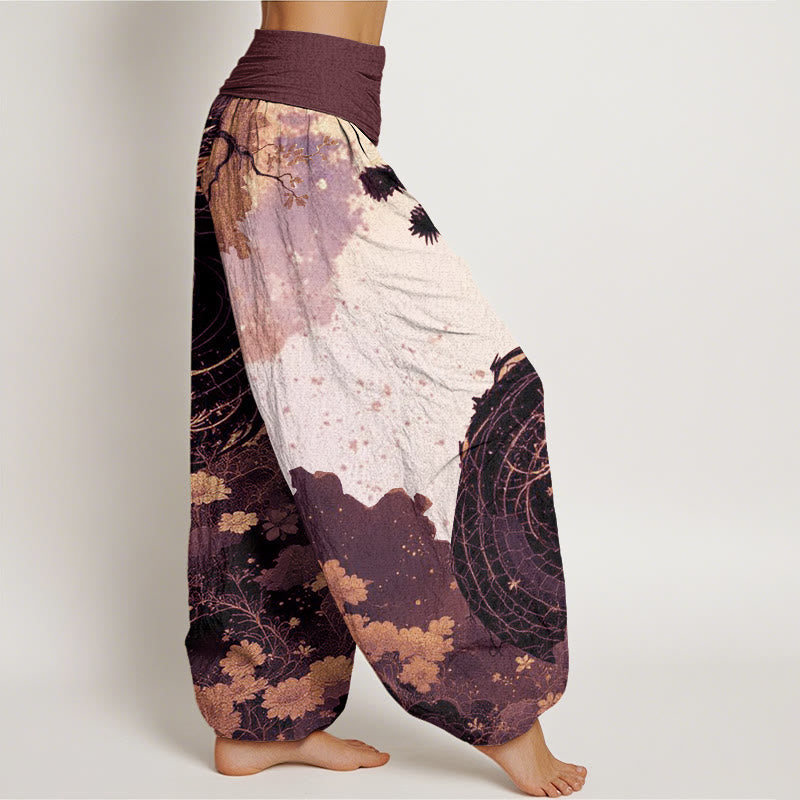 Pantalones harén de cintura elástica para mujer con estampado de dragón y árbol antiguo y piedras de Buddha Stones - image 6