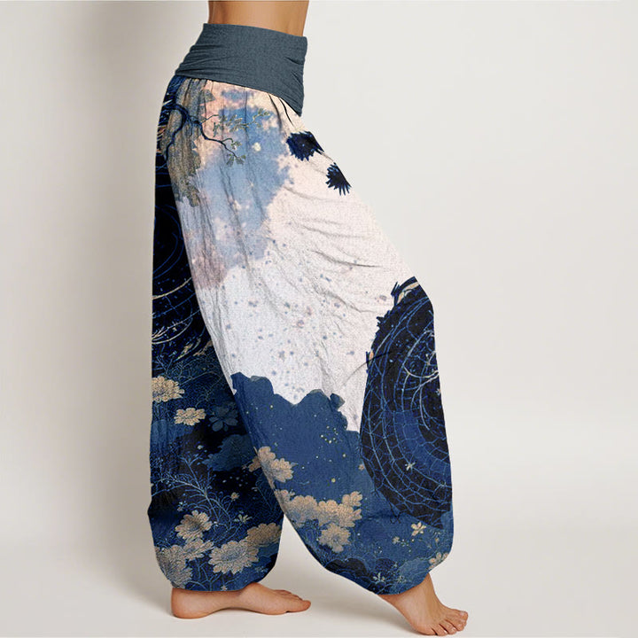 Pantalones harén de cintura elástica para mujer con estampado de dragón y árbol antiguo y piedras de Buddha Stones - image 9