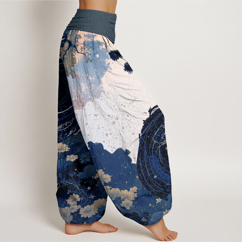 Pantalones harén de cintura elástica para mujer con estampado de dragón y árbol antiguo y piedras de Buddha Stones - image 8