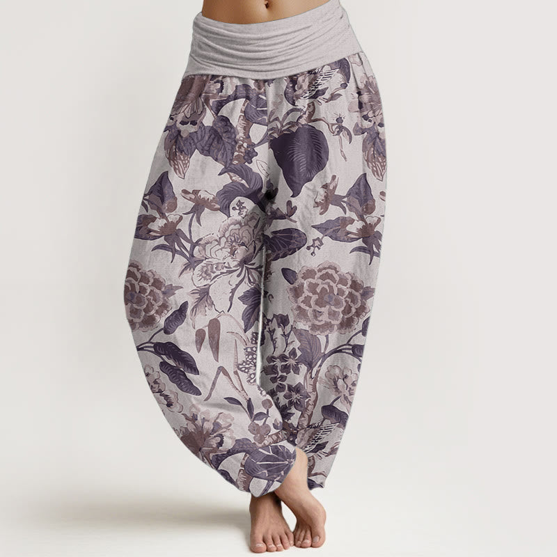 Pantalones Buddha Stones de algodón puro con estampado de peonías y hojas de loto para mujer, cintura elástica - Cardo - US22，UK/AU26，EU54 (6XL) - image 5