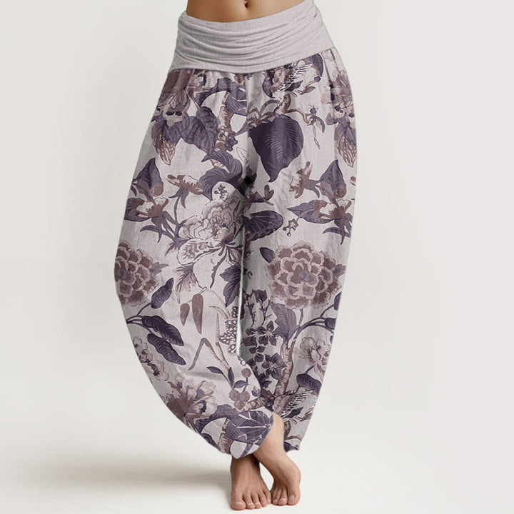 Pantalones Buddha Stones de algodón puro con estampado de peonías y hojas de loto para mujer, cintura elástica - Cardo - US22，UK/AU26，EU54 (6XL) - image 5