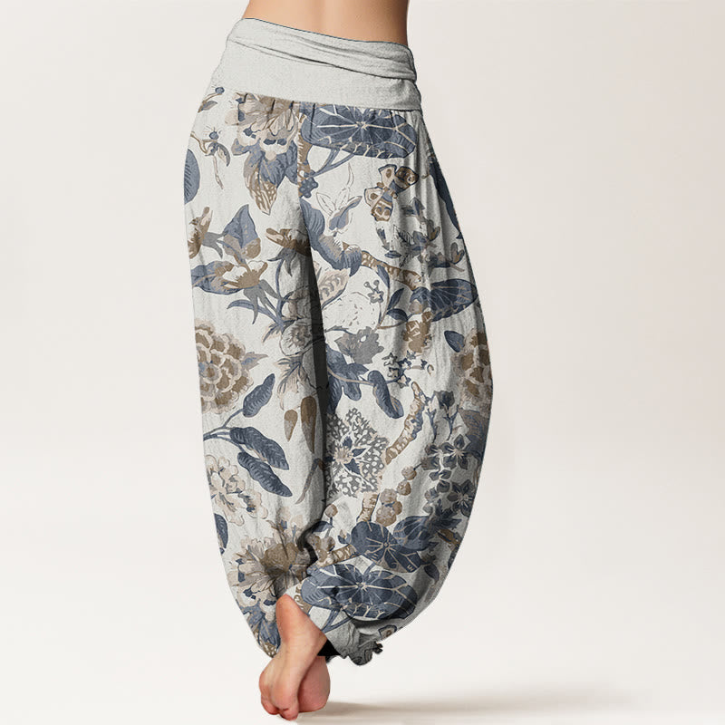 Pantalones Buddha Stones de algodón puro con estampado de peonías y hojas de loto para mujer, cintura elástica - image 3