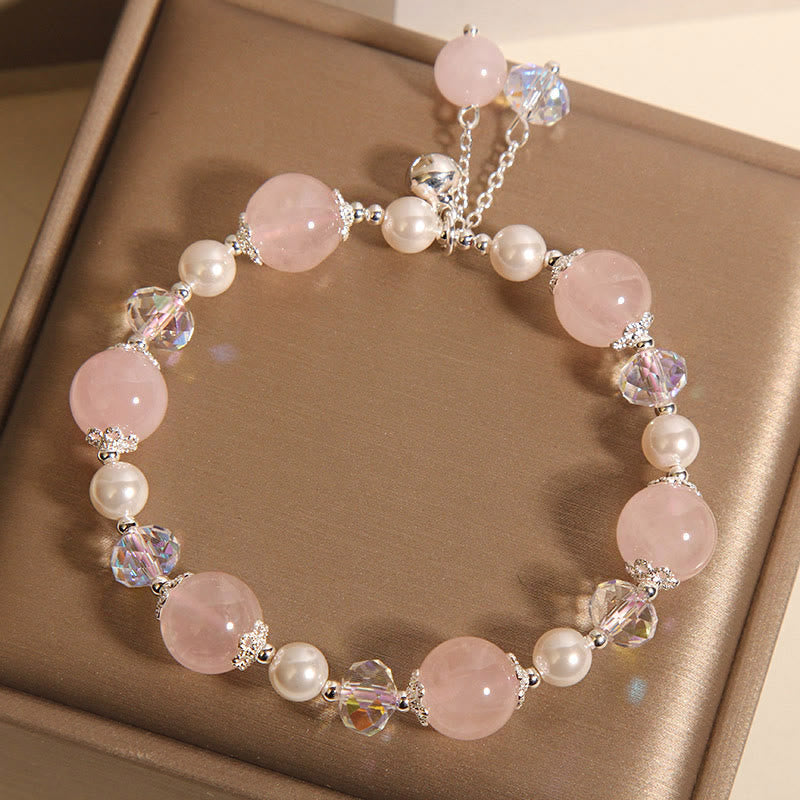 Pulsera de autoaceptación con perla de cristal rosa natural de Buddha Stones