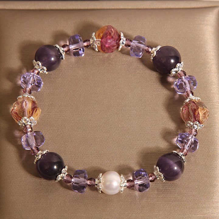 Pulsera positiva de cristal de perla y amatista natural de Buddha Stones
