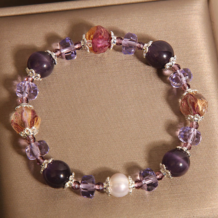 Pulsera positiva de cristal de perla y amatista natural de Buddha Stones