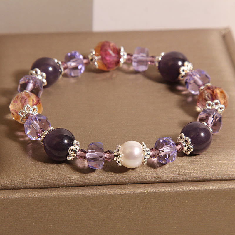 Pulsera positiva de cristal de perla y amatista natural de Buddha Stones
