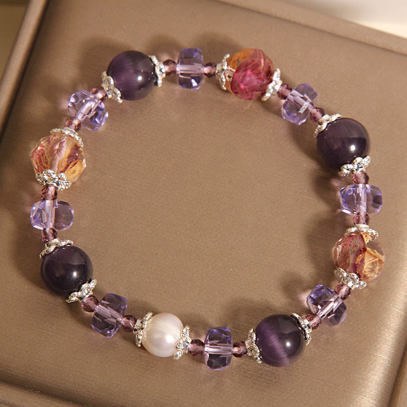 Pulsera positiva de cristal de perla y amatista natural de Buddha Stones