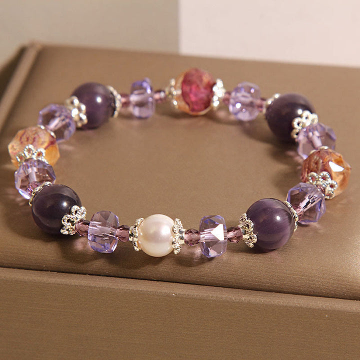 Pulsera positiva de cristal de perla y amatista natural de Buddha Stones