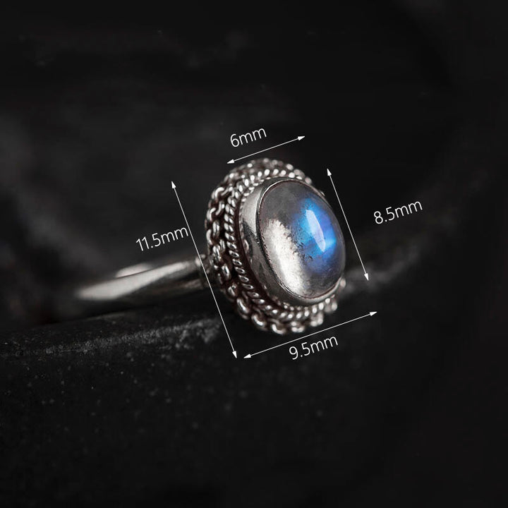 Anillo de piedra lunar natural de plata de ley 925 con Buddha Stones