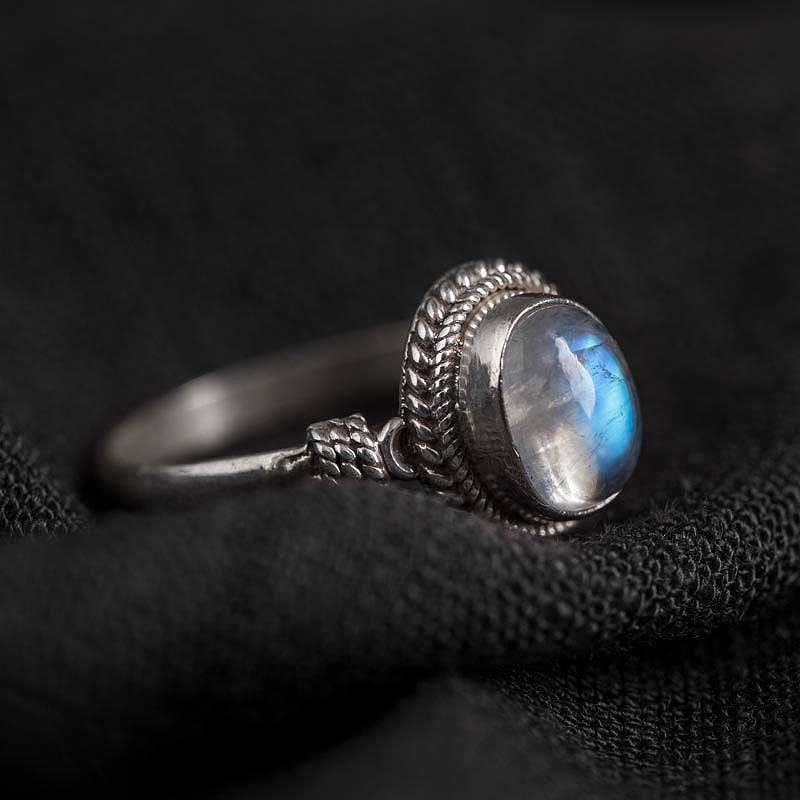 Anillo de piedra lunar natural de plata de ley 925 con Buddha Stones