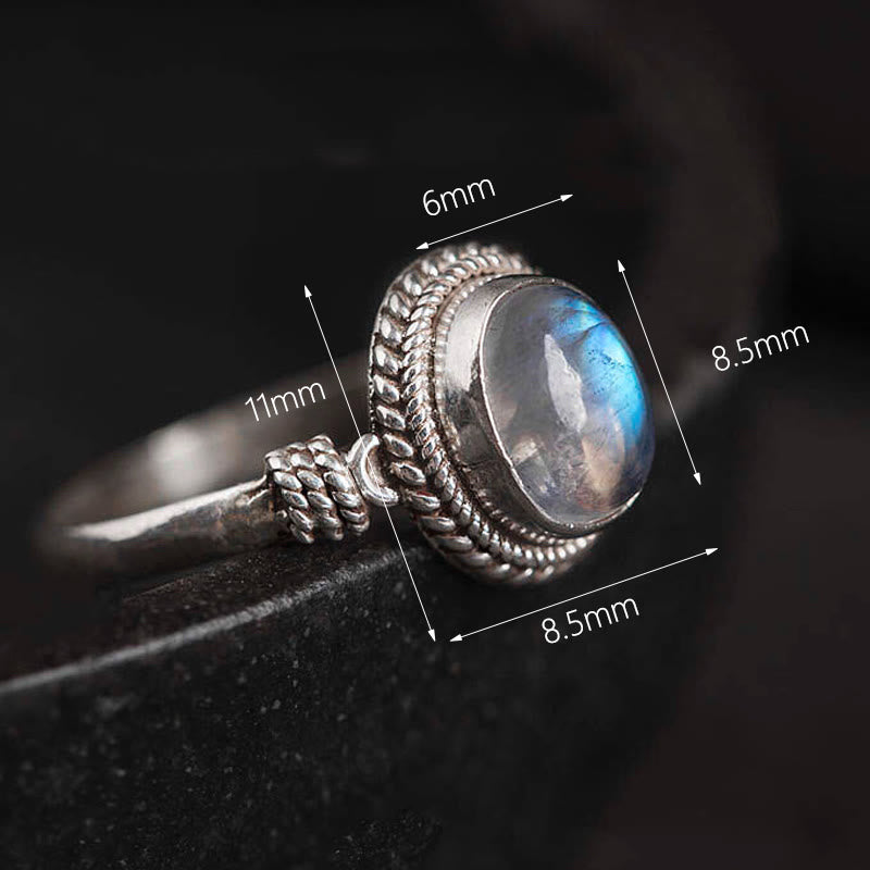 Anillo de piedra lunar natural de plata de ley 925 con Buddha Stones