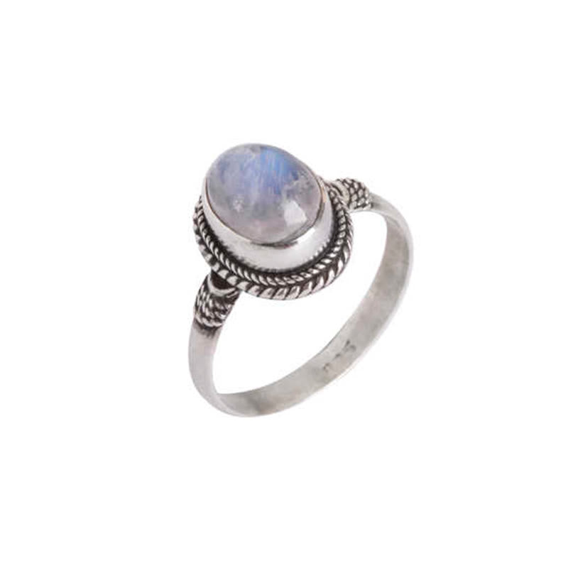 Anillo de piedra lunar natural de plata de ley 925 con Buddha Stones