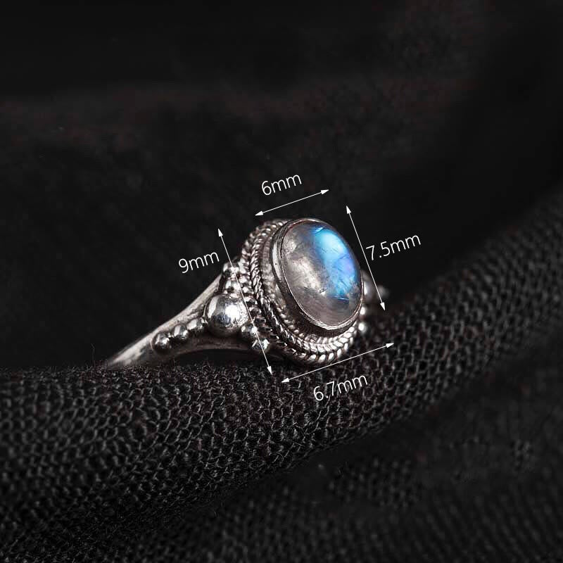 Anillo de piedra lunar natural de plata de ley 925 con Buddha Stones