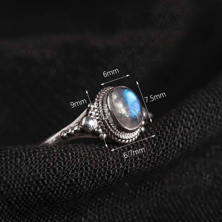 Anillo de piedra lunar natural de plata de ley 925 con Buddha Stones