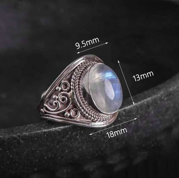 Anillo ajustable curativo de piedra lunar natural hecho a mano en plata de ley 925 con Buddha Stones