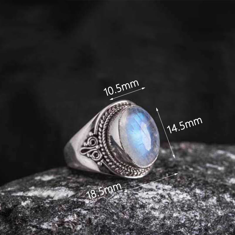 Anillo ajustable curativo de piedra lunar natural hecho a mano en plata de ley 925 con Buddha Stones