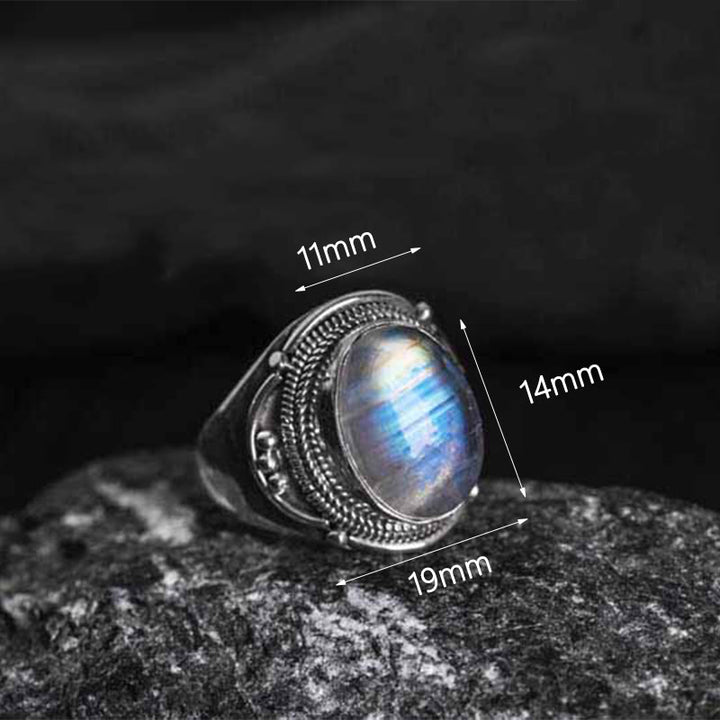 Anillo ajustable curativo de piedra lunar natural hecho a mano en plata de ley 925 con Buddha Stones