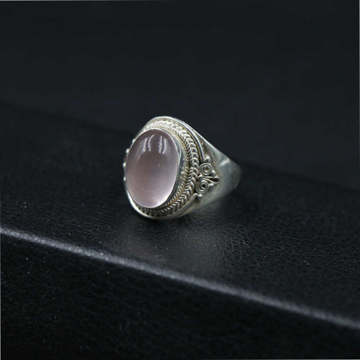 Anillo ajustable de energía amorosa de cuarzo rosa natural hecho a mano en plata de ley 925 con Buddha Stones