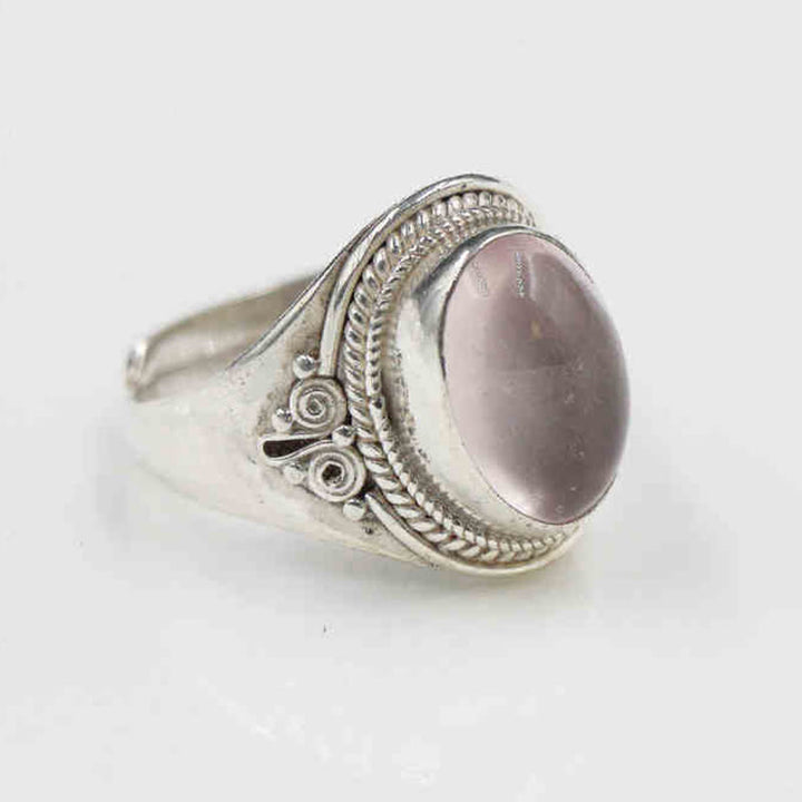 Anillo ajustable de energía amorosa de cuarzo rosa natural hecho a mano en plata de ley 925 con Buddha Stones
